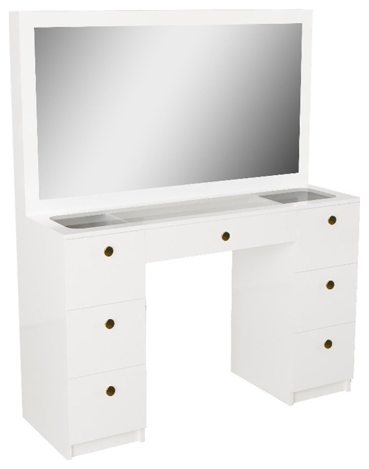 Boahaus Venus White Makeup Vanity Desk (Gold Knobs) Bedroom & Makeup