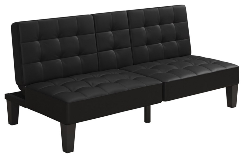 DHP Jace Convertible Futon with Cup Holder in Black Faux Leather