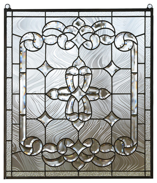 Stunning Tiffany Style stained glass Clear Beveled window panel, 24" x