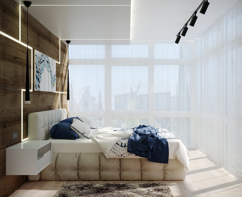 Спальня в коттедже с панорамными окнами