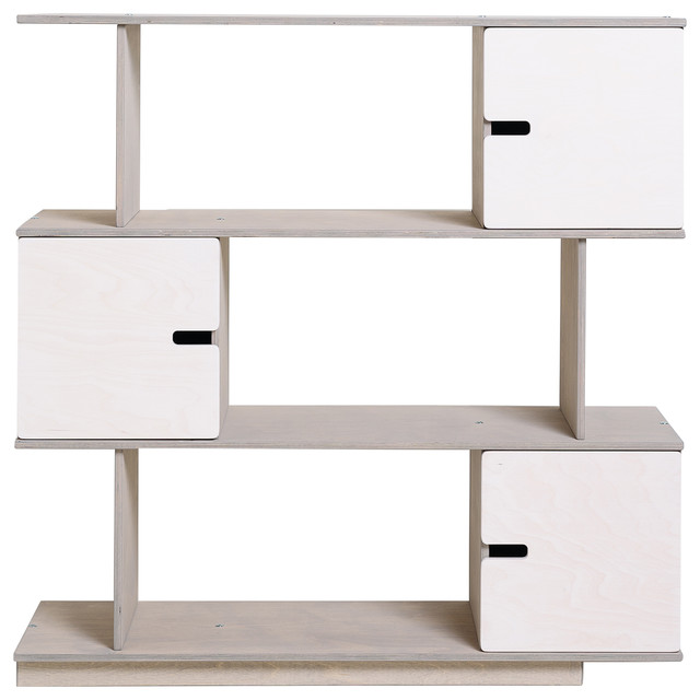PIX Modular Shelving Unit, Pebble Grey and White, 3 Cupboards