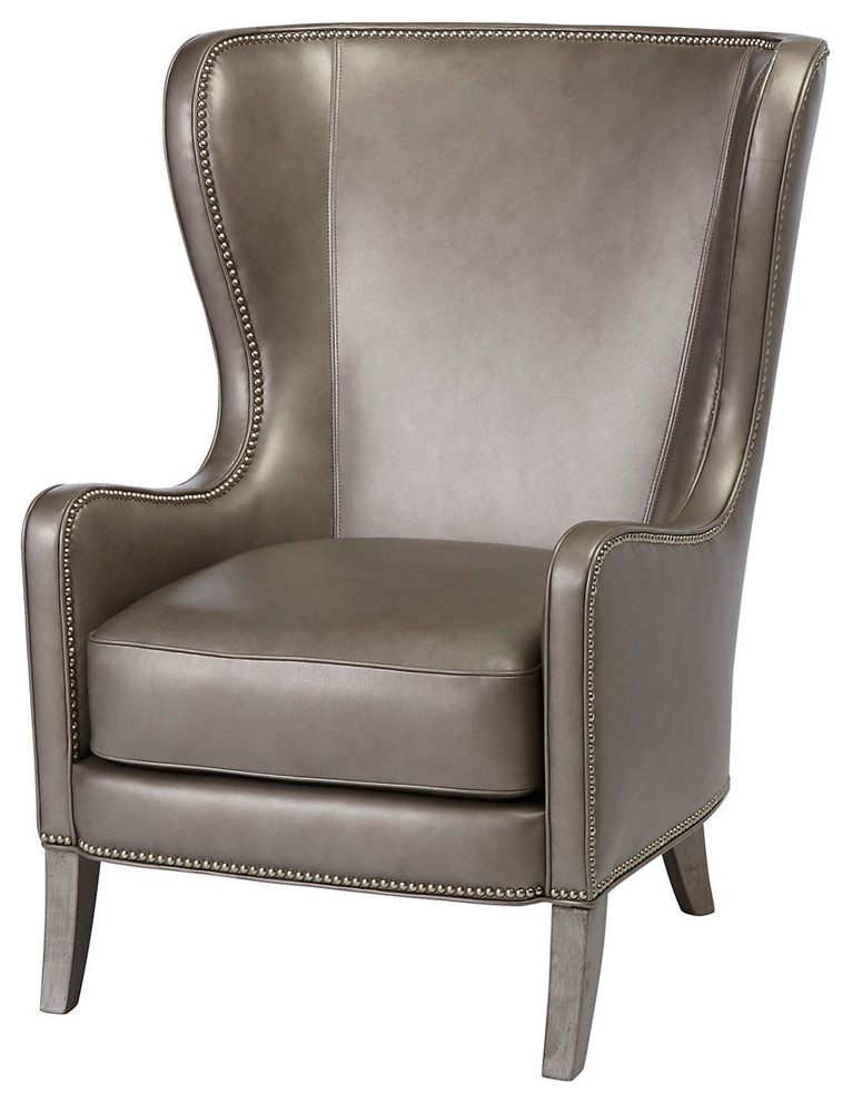 Dempsey Leather Wingback Chair, Gray