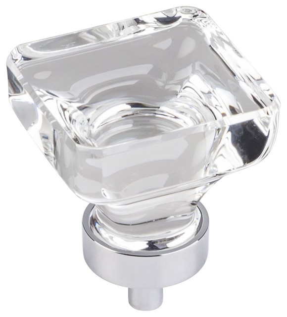 Jeffrey Alexander Harlow 1-3/8" Square Glass Knob, Polished Chrome