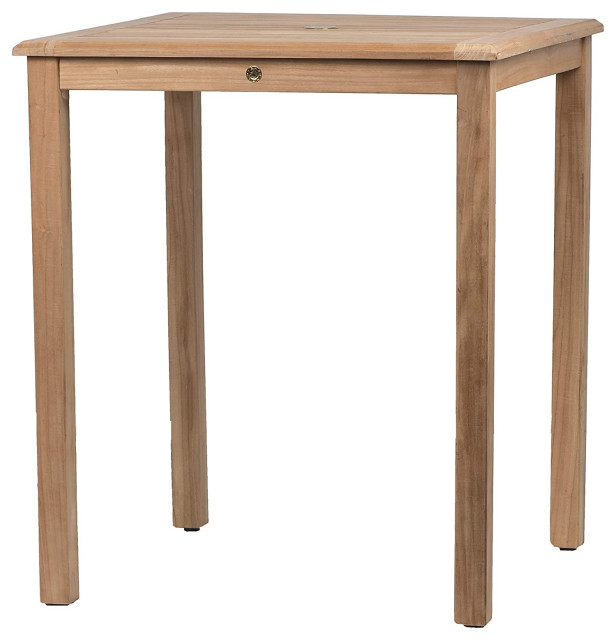 Patio Bar Table, Teak Wood Construction With Straight Legs & Square Top