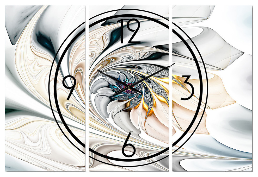 White Stained Glass Floral Art Modern and Contemporary 3 Panels Clock