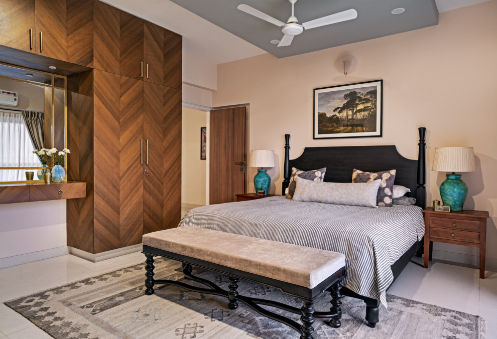 This is an example of a mediterranean bedroom in Bengaluru.