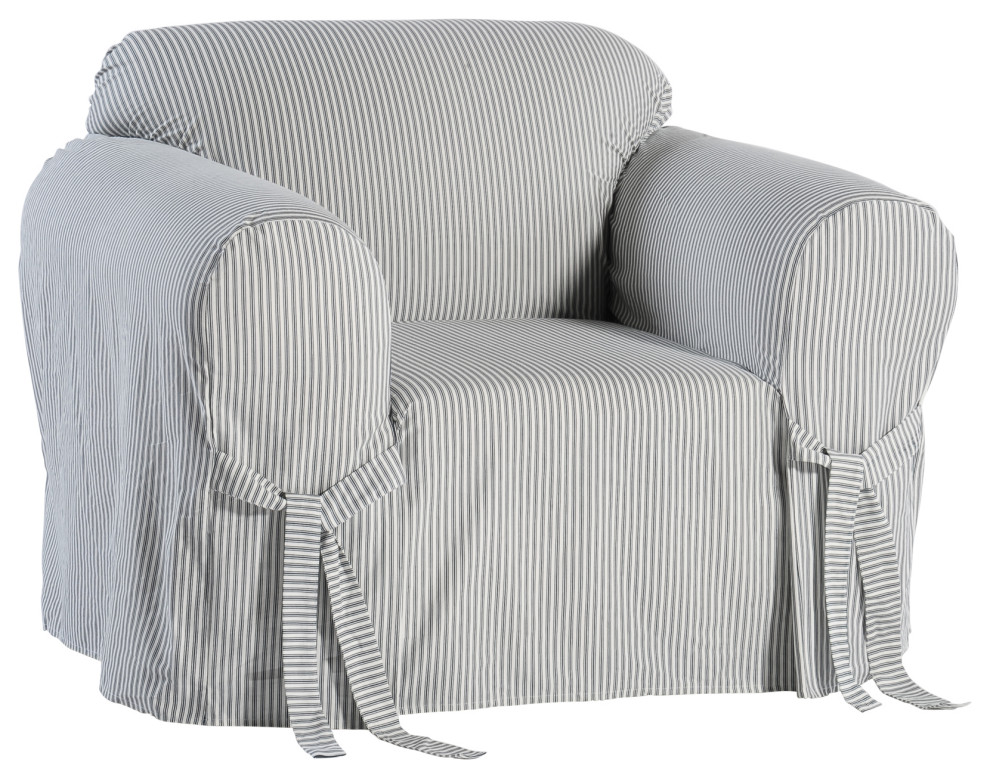 Classic Slipcovers Brushed Twill 1-Piece Chair Slipcover Stripe Navy