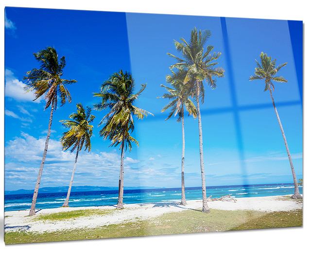 "Bright and Clear Tropical Beach" Metal Wall Art, 28"x12" Tropical Metal Wall Art by
