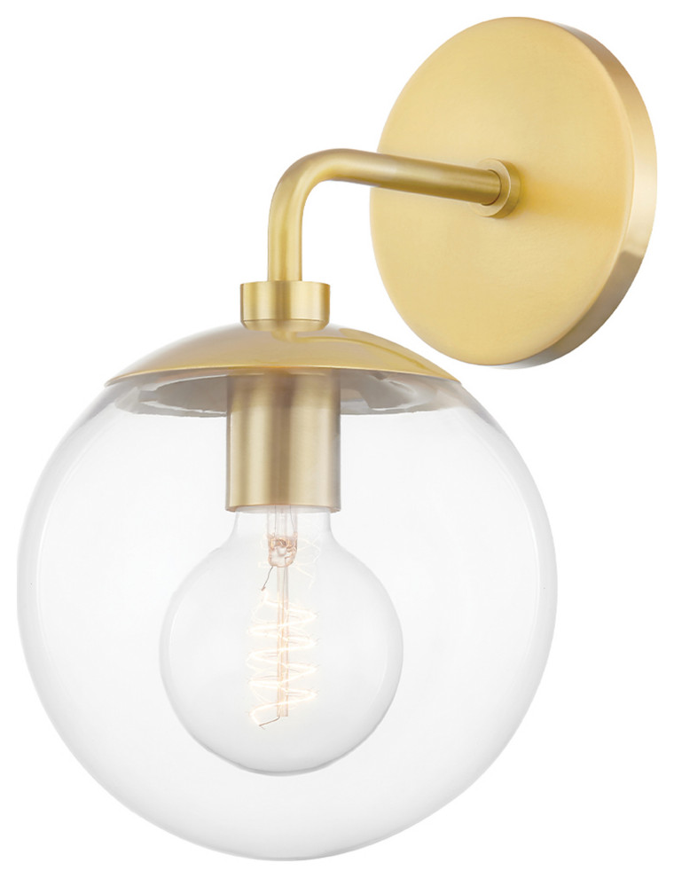 Meadow 1-Light Wall Sconce, Aged Brass Finish, Clear Glass
