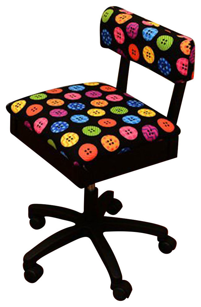 Hydraulic Sewing Chair With Riley Black Button Motif Fabric by