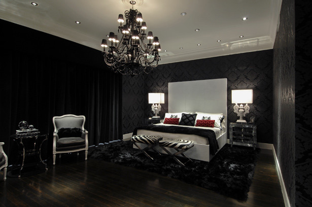 black wallpaper bedroom