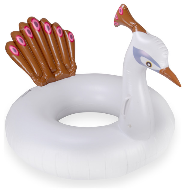 White Peacock Inflatable Premium Quality Giant Round Tube Pool Float - Contemporary - Pool Toys