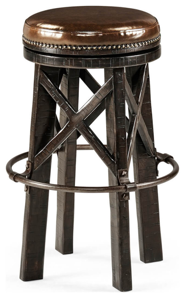 Modern Industrial Bar Stool Dark Ale Finish Industrial Bar Stools