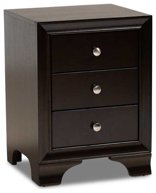 Gerald 3-Drawer Wood Nightstand, Dark Brown - Transitional - Nightstands And Bedside Tables - by ...
