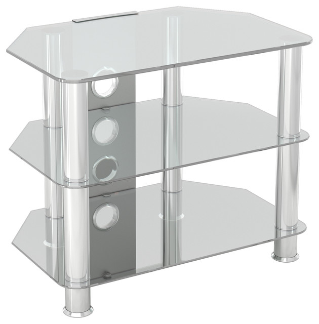 Tv Stand With Cable Management For Up To 32 Inch Tvs Clear Glass Chrome Legs