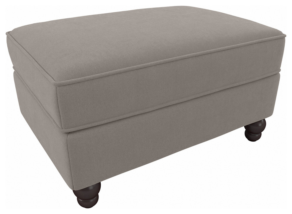 Transitional Ottoman, Bun Feet With Comfortable Padded Seat, Beige