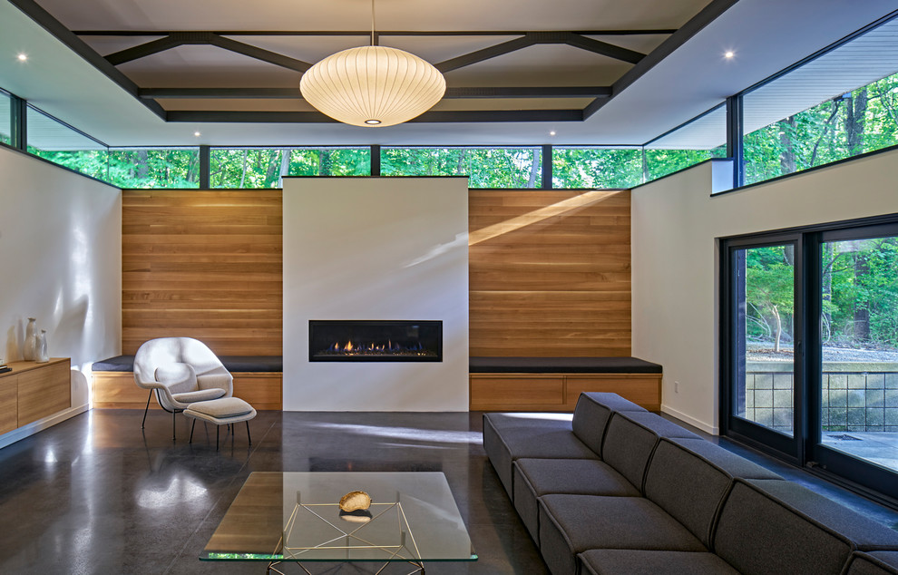 Photo of a midcentury family room in Grand Rapids.
