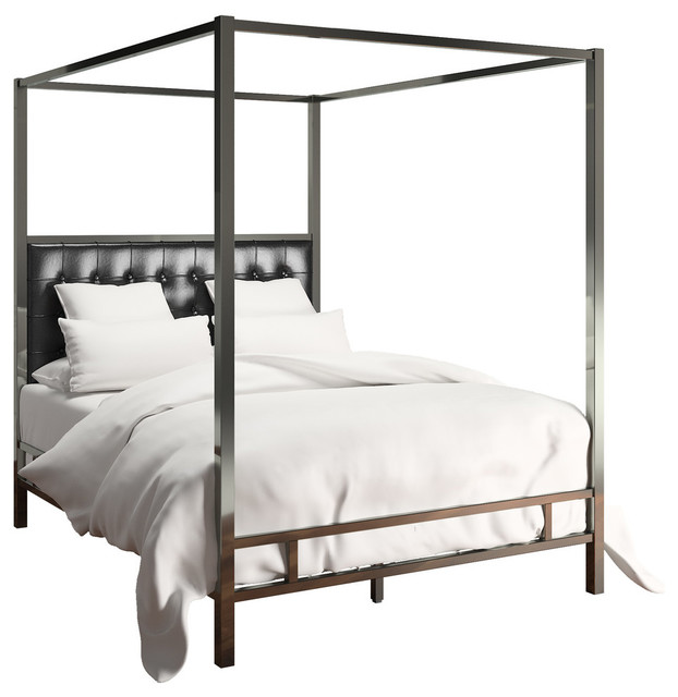 Safira Modern Metal Canopy Bed In Black Nickel Contemporary Safira Modern Metal Canopy Bed In Black Nickel Bonded Leather Full