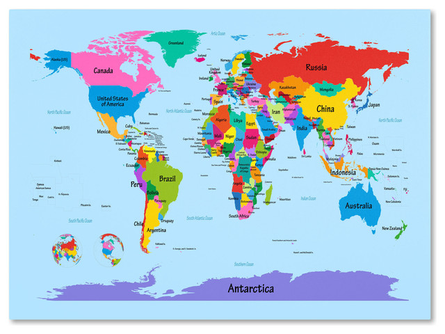 Childrens World Map Canvas Art By Michael Tompsett