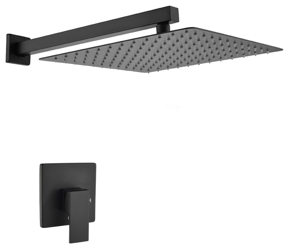 Wellfor Rain Shower System with Solid Brass Valve, Matte Black, 10
