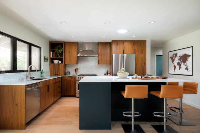 Two Tone Mid-Century Modern Kitchen with Island Seating - Midcentury ...