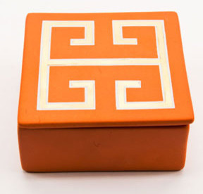 Greek Key Orange Trinket Box