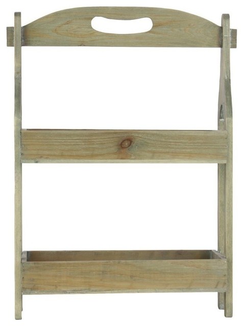 Wooden Shelf with 2 Trays and Wood Handle