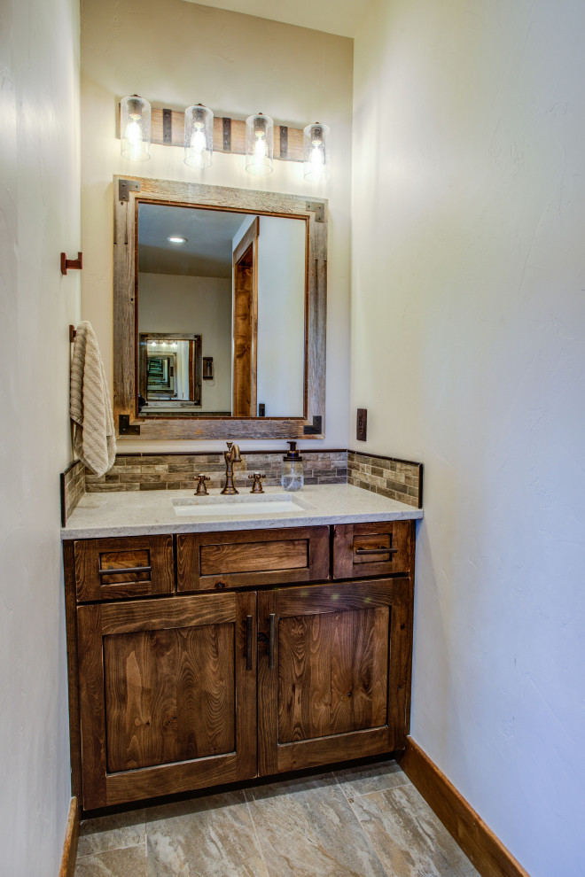 Mountain style home design photo in Denver