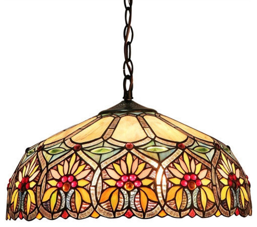 SUNNY Tiffany-style 2 Light Floral Ceiling Pendant Fixture 18inches Shade