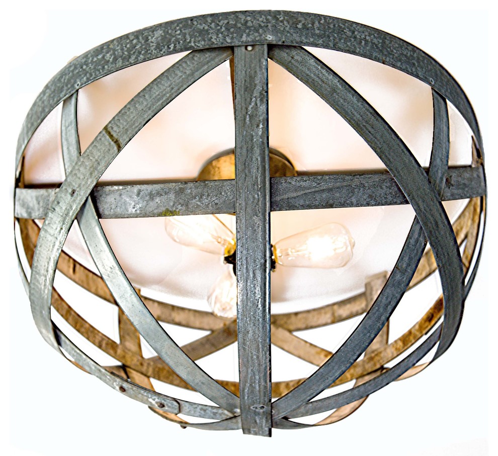 Wine Barrel Ring Flush Mount Ceiling Light Orbis Made from CA wine barrels Industrial