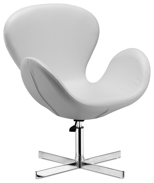 Cobble Swan Swivel Chair- White Leather