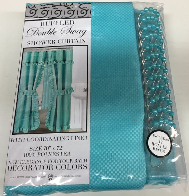 Mosaic Double Swag Fabric Shower Curtain Liner And 12 Roller Hooks Turquoise Contemporary Kids Sheets By Brown S Linens Window Coverings Houzz Mosaic Double Swag Fabric Shower, Double Swag Shower Curtains