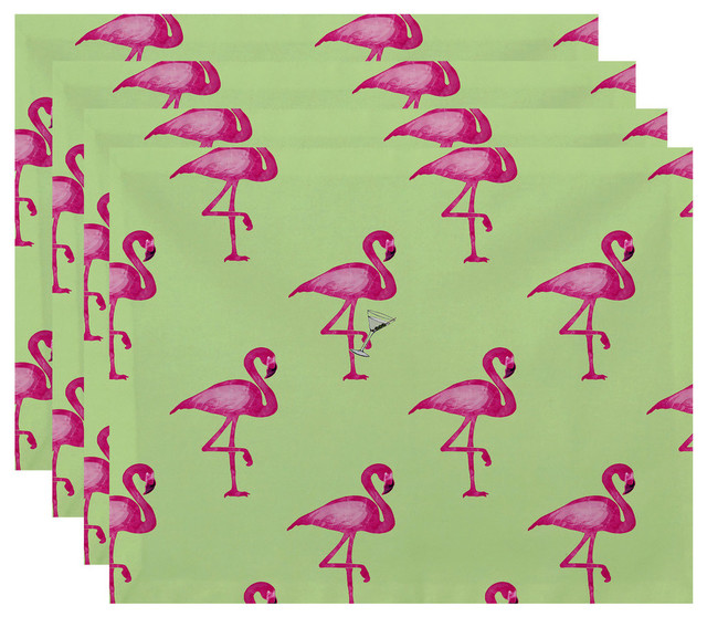 18"x14" Flamingo Fanfare Martini Animal Print Placemats, Set of 4, Light Green