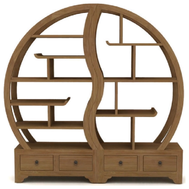 Teak Decorative Bookcase Tikamoon Sphère Bi Ying Yang Asian