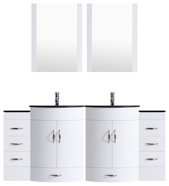 84" White Vanity, 30" Double Sink Bases, Double 12 Drawer Bases, LV5