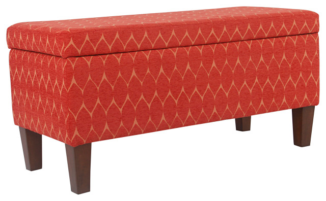 Geometric Patterned Fabric Wooden Bench Hinged Storage Large