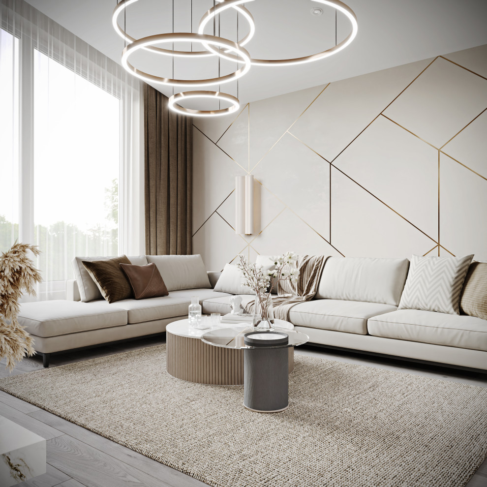 Светлая кухня-гостиная частного дома