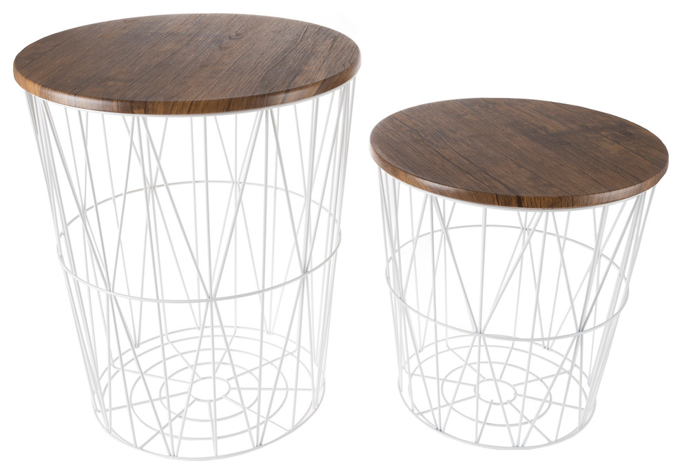 White triangle nesting end tables with storage set of 2 by lavish home