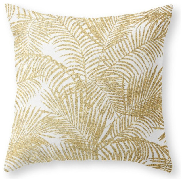 Elegant Faux Gold Glitter Tropical Plants Pattern Couch Throw Pillow - Cover (16