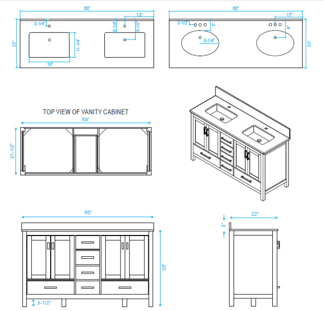 Wyndham WCS141460DWHIVUNSMXX 60 Inch Vanity with Ivory Marble Top in ...