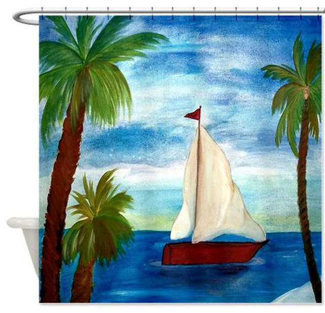 Red Sailboat Shower Curtain