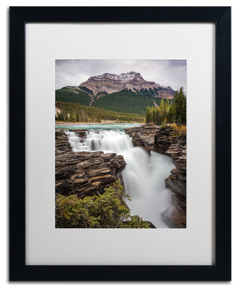 Pierre Leclerc 'Athabasca Falls' Matted Framed Art, Black Frame, White, 20x16