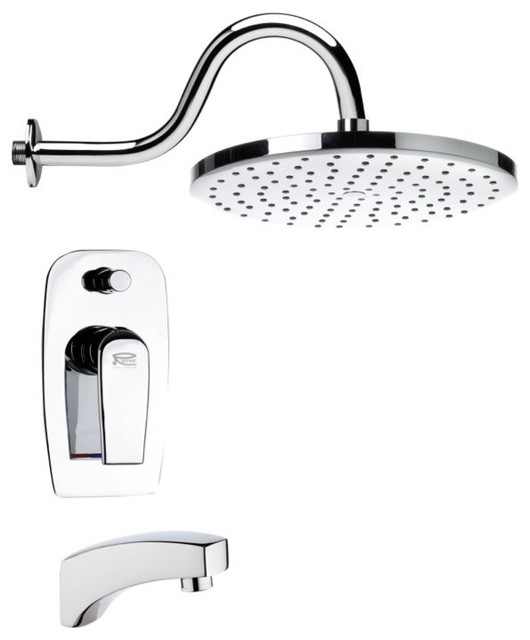 Remer Chrome Tub and Shower Faucet Sets With 10" Rain Shower Head