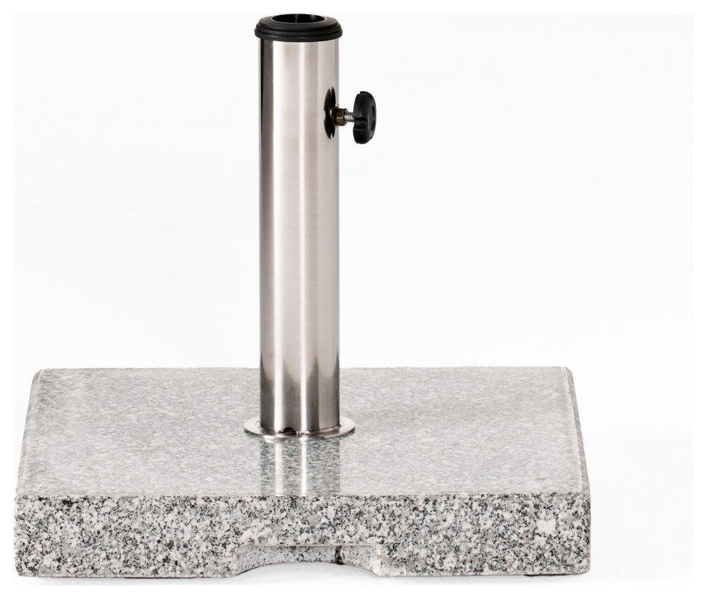 Howard Outdoor Square Granite Umbrella Holder, Gray and Silver Transitional Outdoor Umbrella