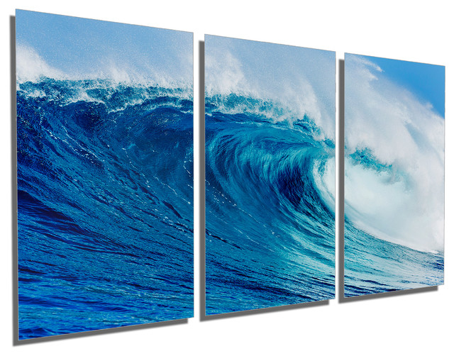 Triptych Wall Art blue ocean wave metal print wall art, 3 panel split, triptych wall Triptych Wall Art blue ocean wave metal print wall art, 3 panel split, triptych wall
