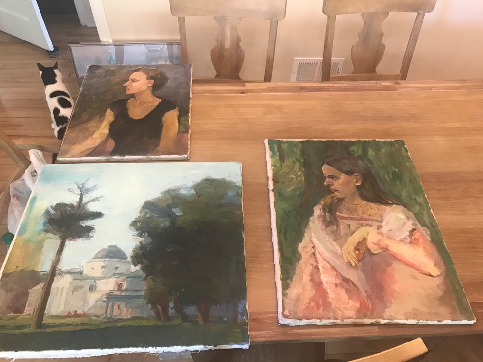 How to arrange these 3 paintings for a growing gallery wall