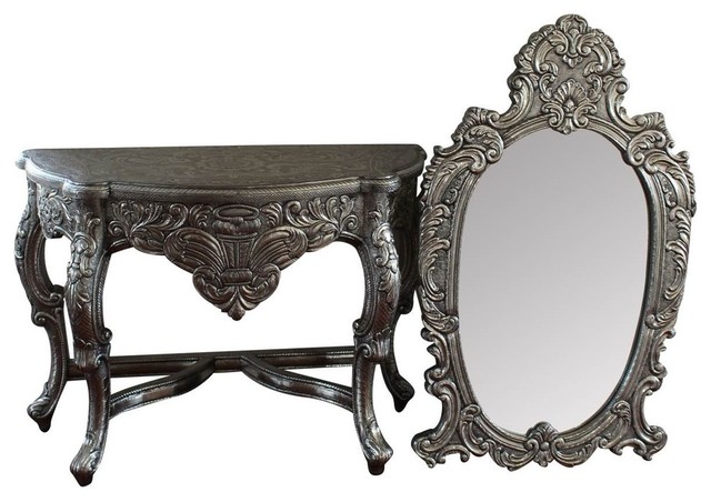 Blackened Silver Royal  Dressing Table  And Mirror set