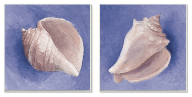 Simple Classic Seashell Conch Still Life Painting, 2pc, each 12 x 12