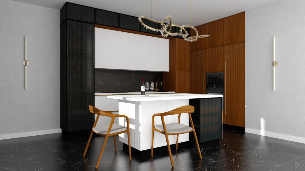 Дизайн кухни в стиле минимализм с элементами современной классики