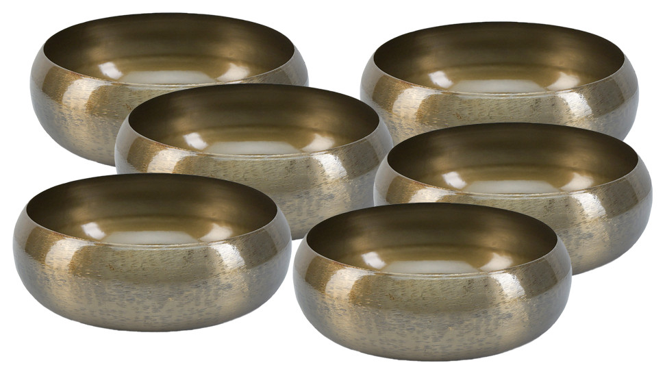 Serene Spaces Living Vintage Gold Round Iron Bowl, Small, Pack of 6
